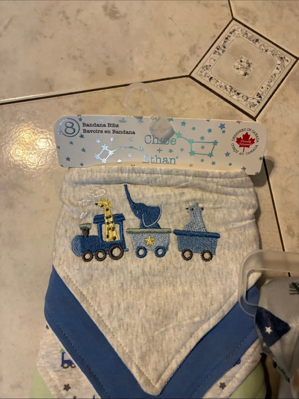Baby Hooded Towel and Bib Set - Gray and Blue